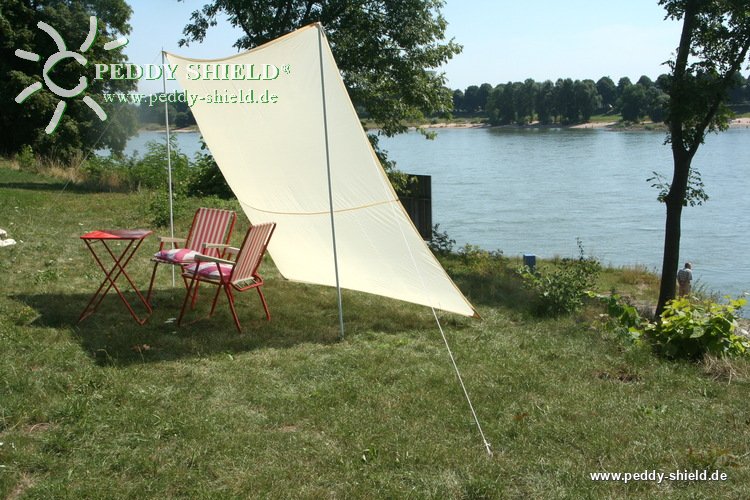 Camping-Freizeit-Sonnensegel - Vierecksonnensegel 2,5 x 3,0 m - sandfarben  - komplett mit Metallstange 2,2 m in Tragetasche