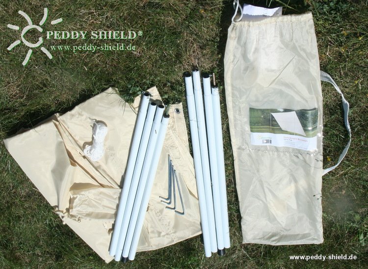 Camping-Freizeit-Sonnensegel - Vierecksonnensegel 2,5 x 3,0 m - sandfarben  - komplett mit Metallstange 2,2 m in Tragetasche