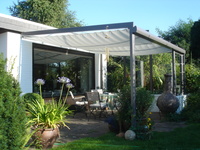 Beschattung Terrasse - Glasdach mit Sonnensegel 270 x 140 cm grau 